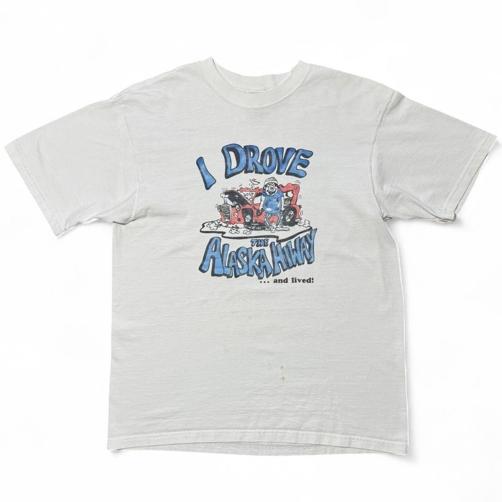 Vintage 90s I Drove The Alaska Highway & Lived! Novelty Souvenir T-shirt Large